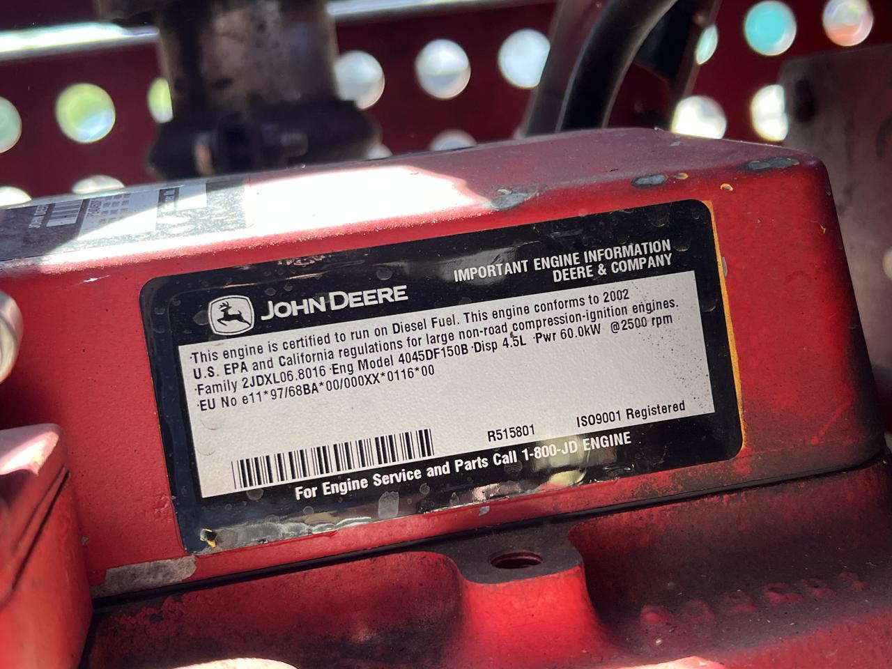 80 HP John Deere #4045DF150, Diesel Power Unit, 4.5 liter, 4,214 hours, 2002 - Image 8