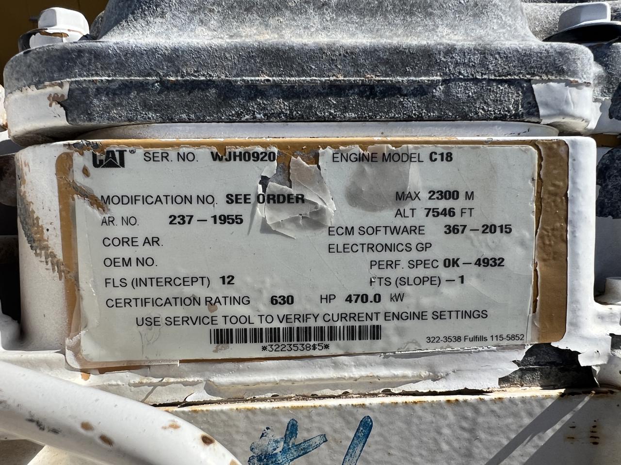 630 HP Caterpillar #C18, Diesel Engine, 5789 hours, 2015 - Image 9