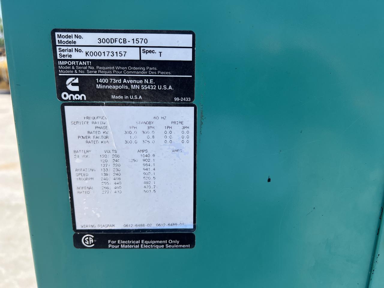 300 KW Cummins/Onan #300DFCB-1570, Diesel Generator Set, 120/208 Volt, 465 HP @ 1800 RPM engine, circuit - Image 9