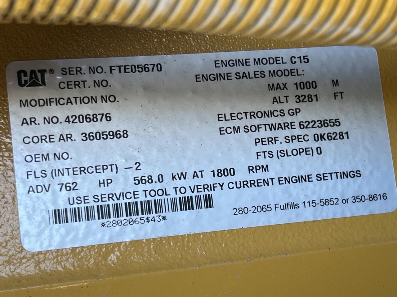 500 KW Caterpillar #500, Diesel Generator Set, 480 Volts, 762 HP @ 1800 RPM CAT C15 engine, circuit breaker - Image 8