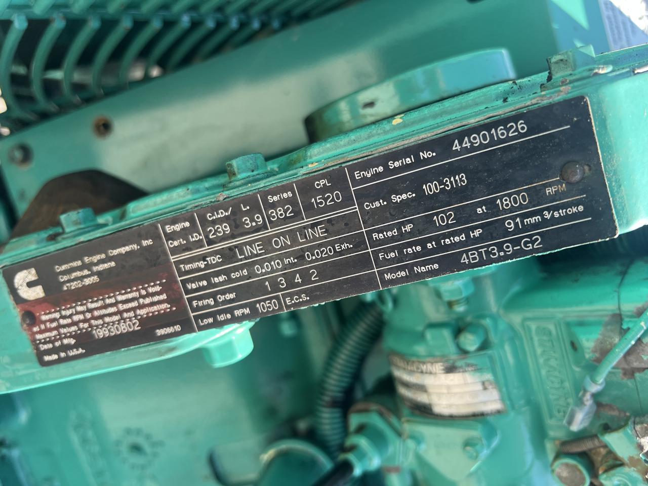 60 KW Cummins, Diesel Generator Set, 480 Volts, 102 HP @ 1800 RPM engine, circuit breaker, 1PH/3PH, 5039 - Image 9