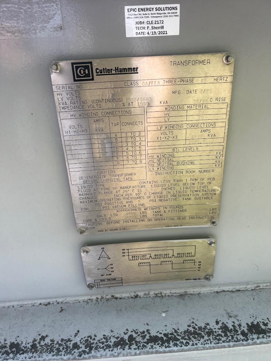 1500 KVA 13800 Primary, 480Y/277 Secondary, Cutler-Hammer Substation Transformer, Copper Windings, 3PH (2 - Image 4