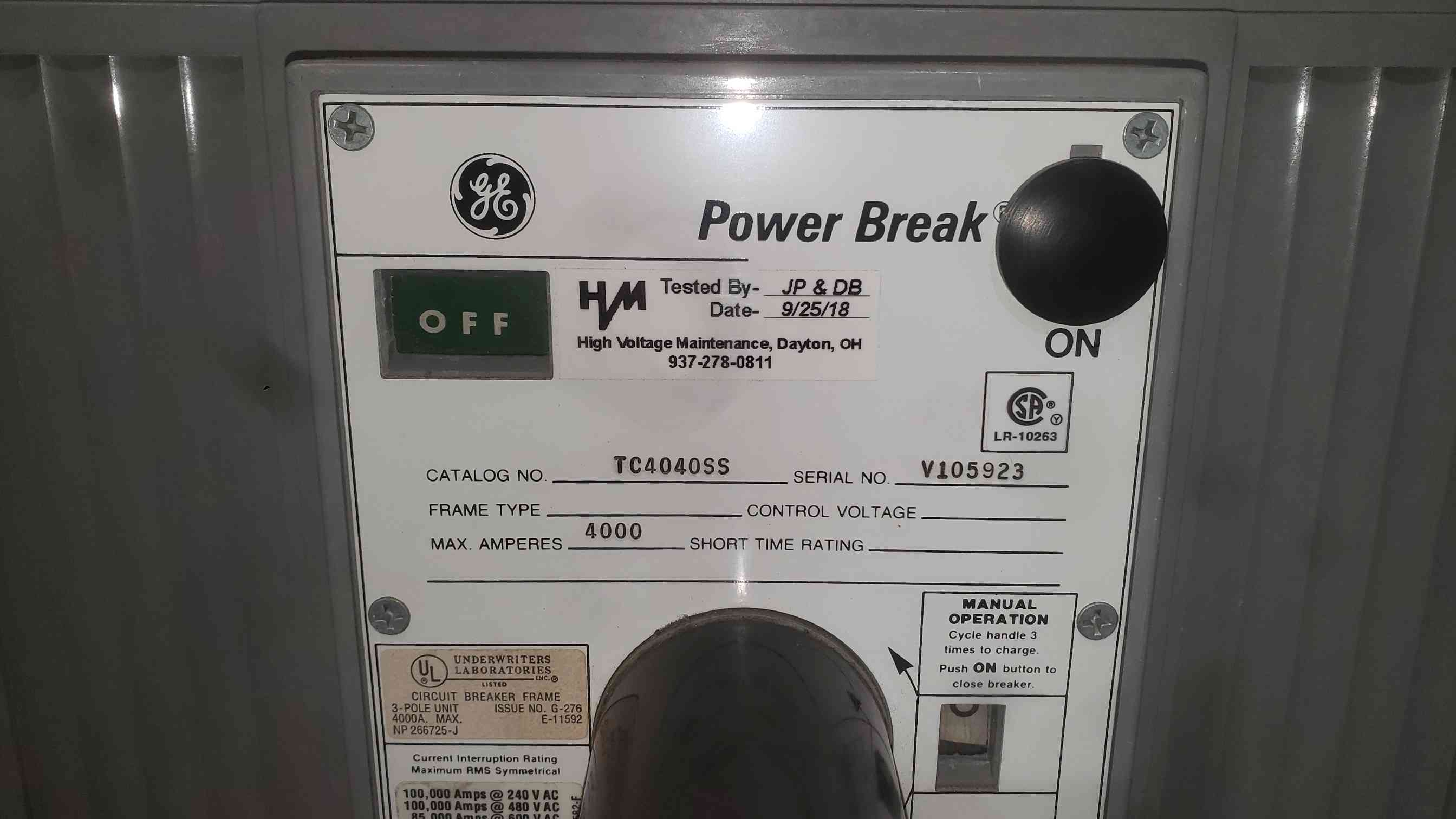 4000 Amp GE Power Break #TC4040SS, Circuit Breaker, 3 Pole, MicroVersaTrip MS-9, 480 Volts - Image 7