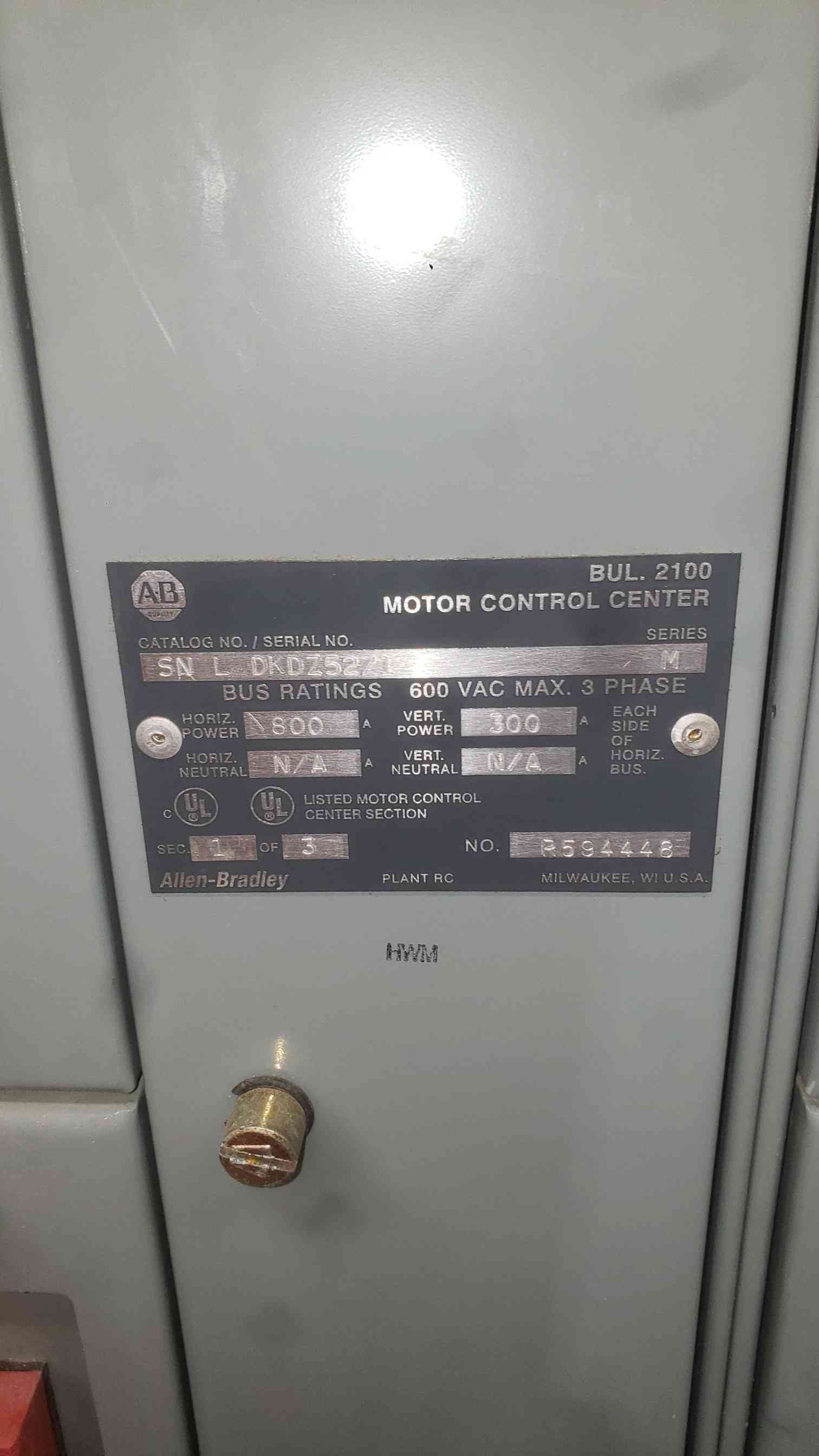 800 Amp, allen-bradley/westinghous, Centerline Motor Control Center, 600 Volts - Image 3