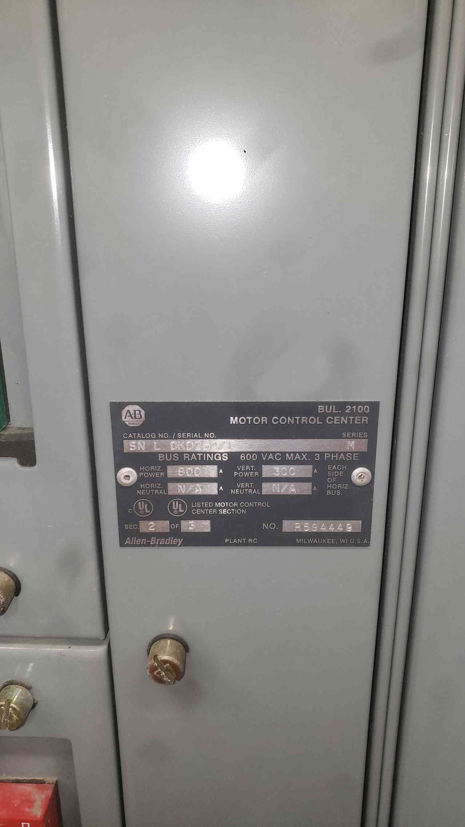 800 Amp, allen-bradley/westinghous, Centerline Motor Control Center, 600 Volts - Image 9