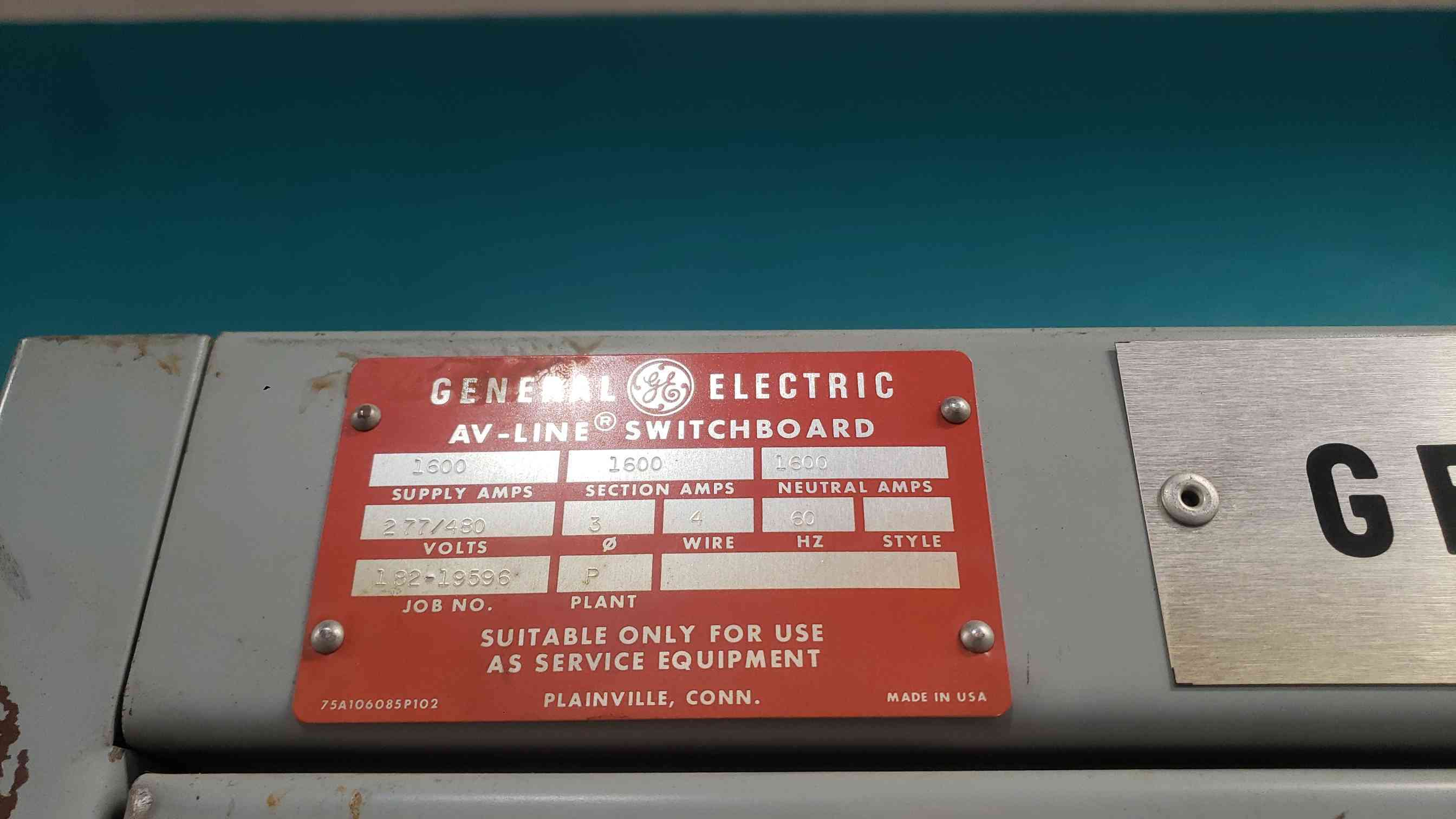 1600 Amp, General Electric #AV-Line, Switchboard, 480 Volts, 3PH, 4W, 10 Breaker, Power Break Dist & Main - Image 6