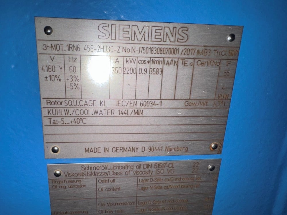 3000 HP 3583 RPM Siemens, 450mm frame, TEWAC, New surplus, 2300/4160 Volts (3 available) - Image 1