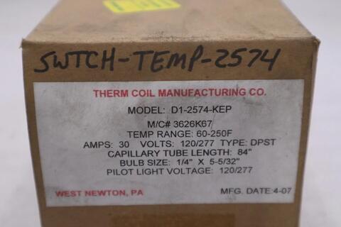 Therm coil thermostat 60/250 degrees f d1-2574-kep - stock gf721 - Image 1