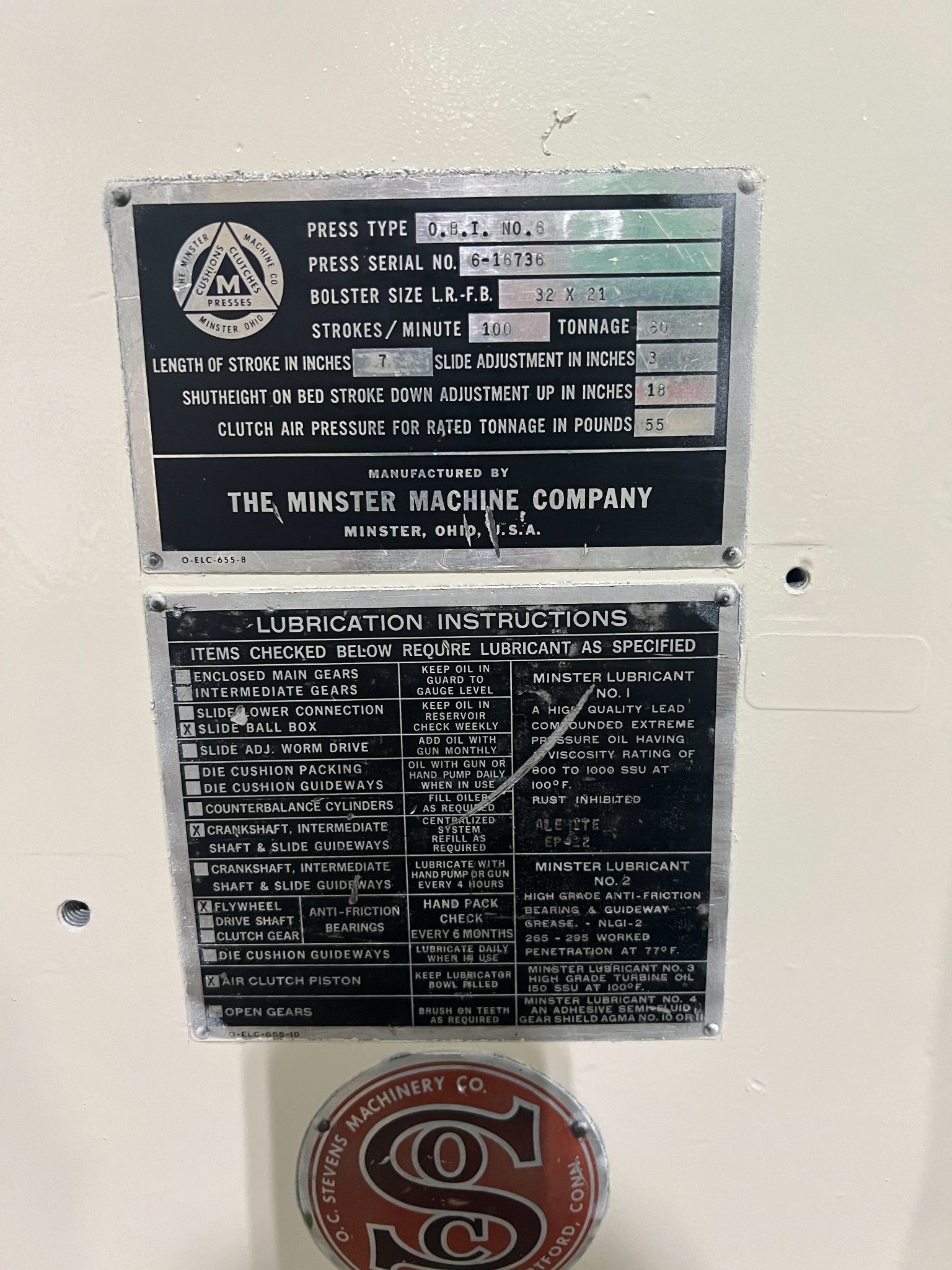 60 Ton, Minster #6, OBI press, 7" stroke, 18" Shut Height, 32" x 21" bed area, 3" ram adj., 100 SPM VS, 1966 - Image 3