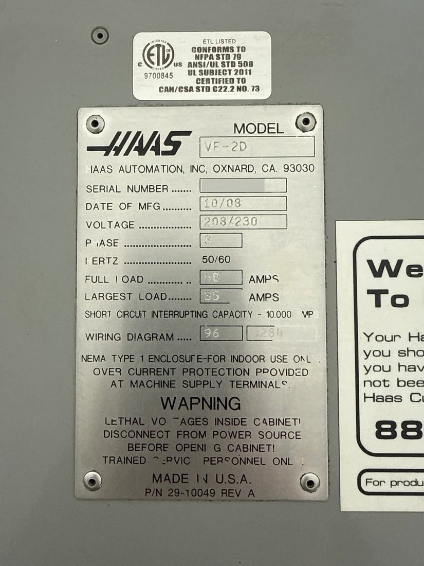 Haas #VF-2D, 30" X, 16" Y, 20" Z, 8,100 RPM, 24 automatic tool changer, Cat 40, Haas CNC, 2008 - Image 7