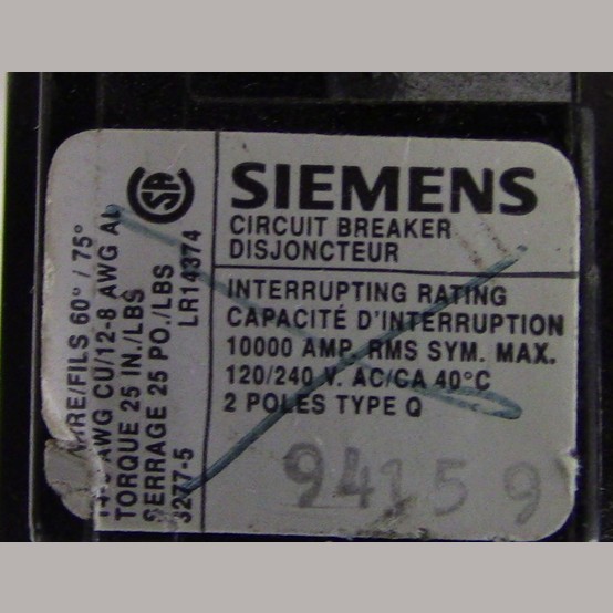 15 Amps, Siemens, Push-in Breaker, 2-pole, 120/240 Volt, (9 available) - Image 3