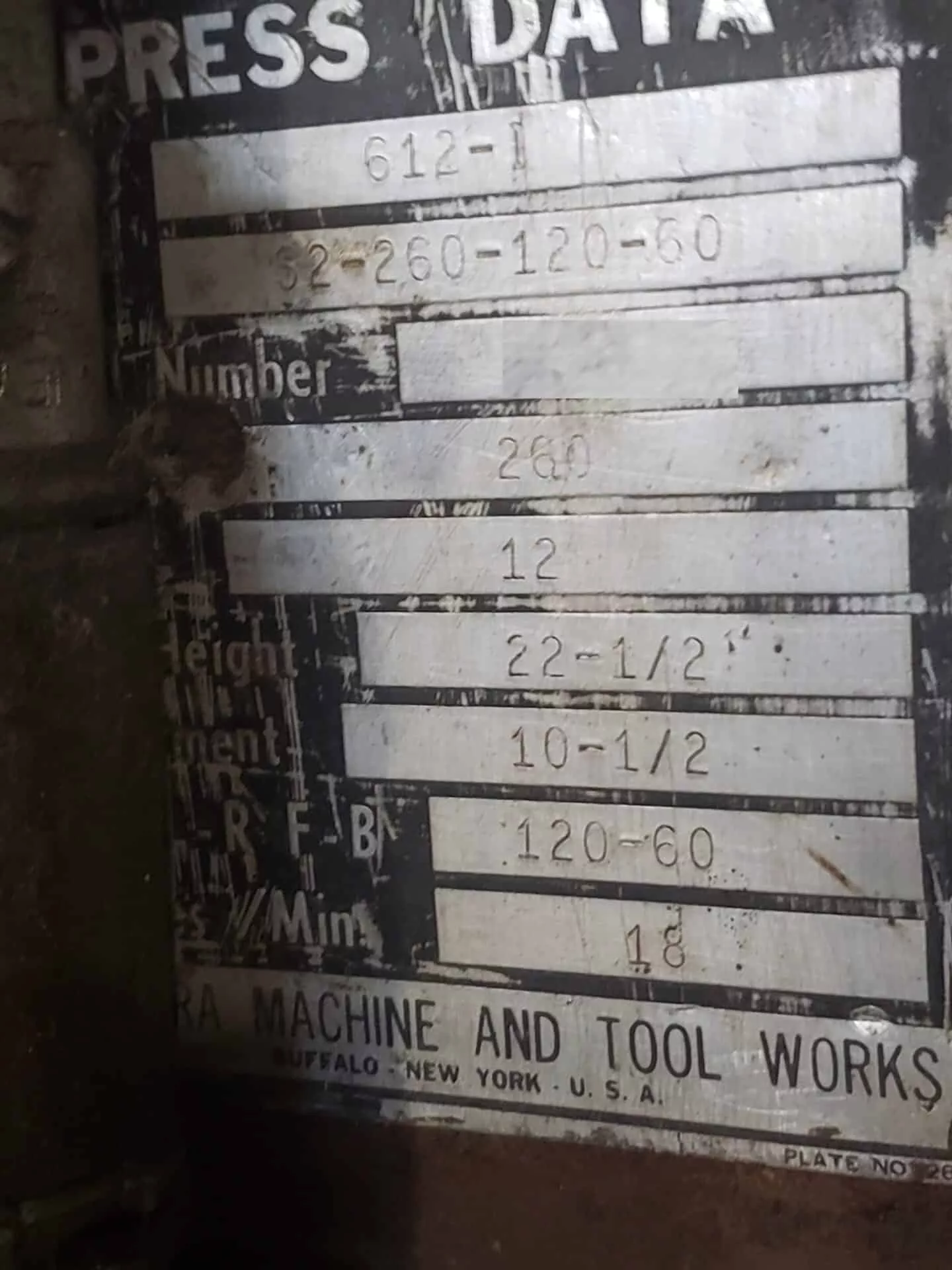 260 Ton, Niagara #612-I, Straight-Side Mechanical Punch Press, 12" stroke, 22.5" shut height, 10.5" - Image 4