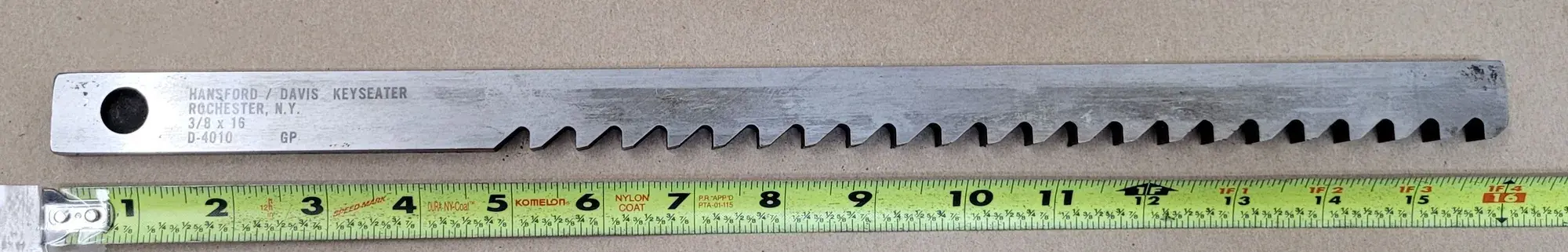 3/8" Hansford Davis #D-4010, Keyseater Broach, 7/8" Height, 1/2" Pitch, 16" Length - Image 2