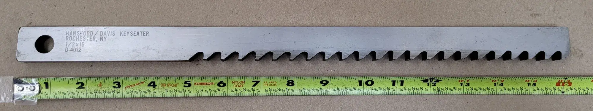 1/2" Hansford Davis #D-4012, Keyseater Broach, 1" Height, 1/2" Pitch, 16" Length - Image 1