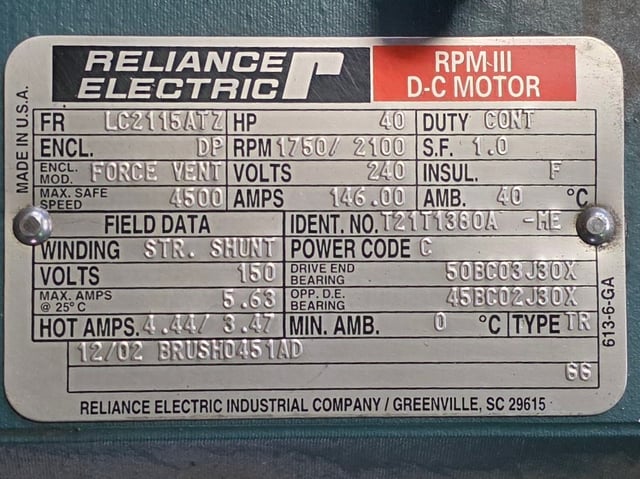 100 HP 1200 RPM Reliance, Frame LC3212ATZ, DPFVBB, 500 VA, 300/150 VF - Image 7