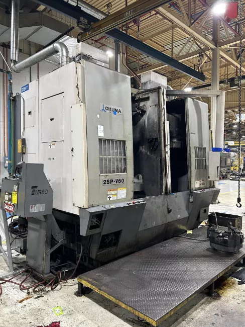 24" Okuma #2SP-V60, twin spindle CNC vertical turret lathe, Fanuc 18iTB, (2) 3-jaw 24" chucks, 2006 - Image 1