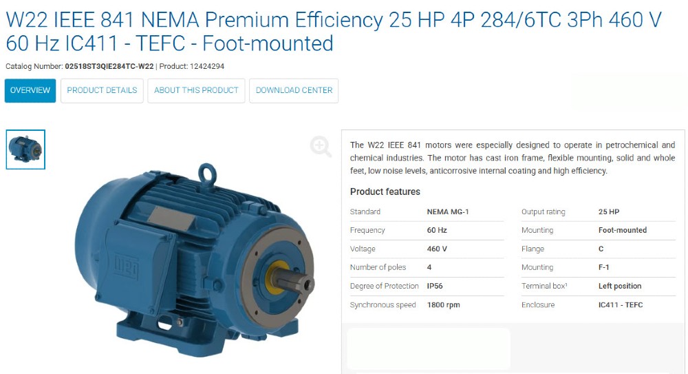 25 HP RPM Weg, Frame 284/6TC, 460 Volts, 3ph, IEEE 841 rated - refurbished - Image 3