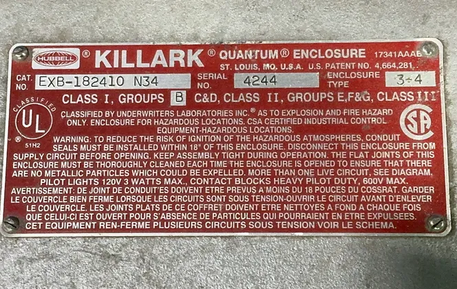 Killark #EXB-182410-N34, Explosion Proof Bolted Enclosure, 18" x 24" x 10" - Image 9