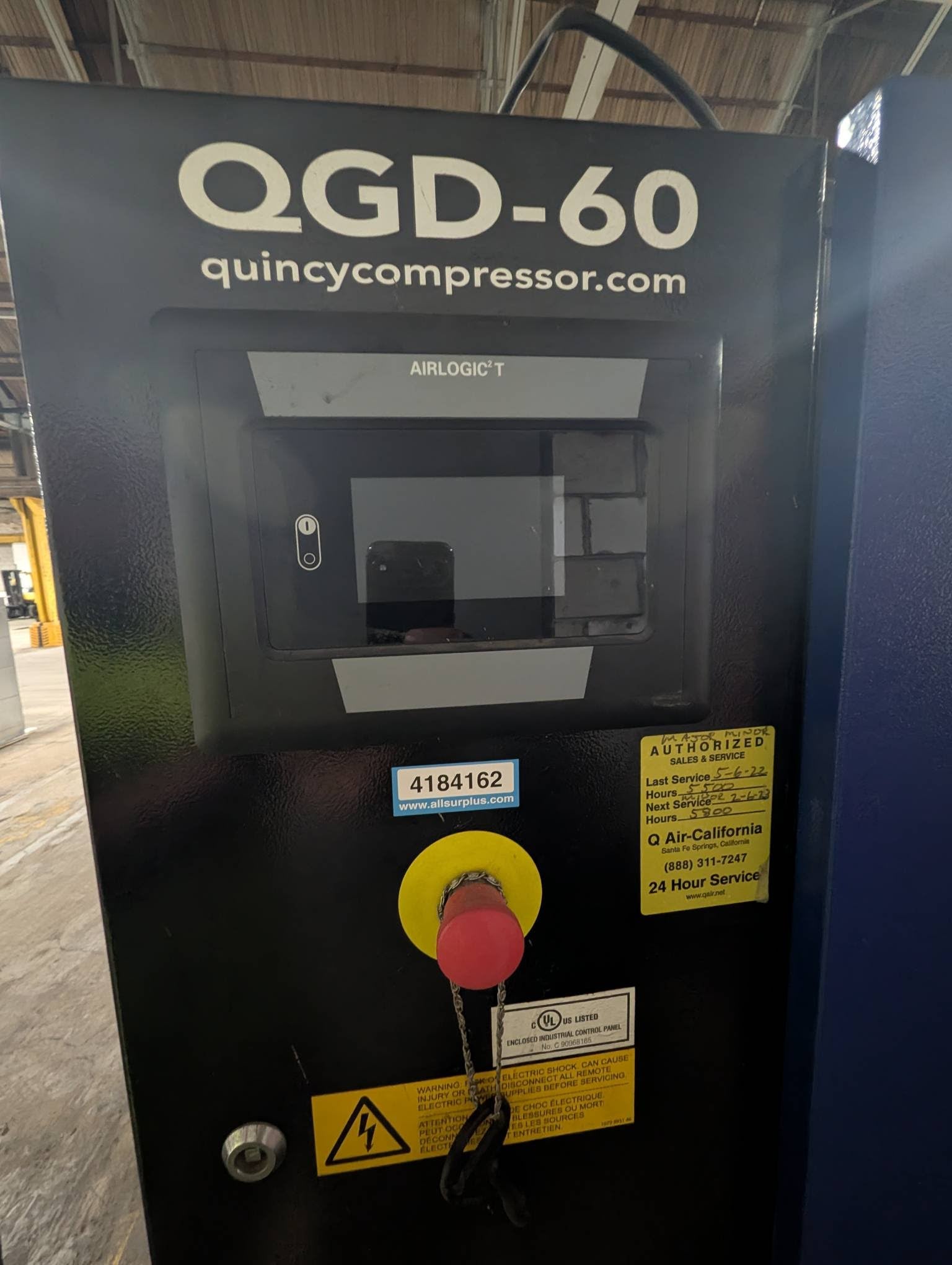 150 psi, Quincy #QGV-60, Rotary Screw Air Compressor, 460 Volt, 2019 - Image 2