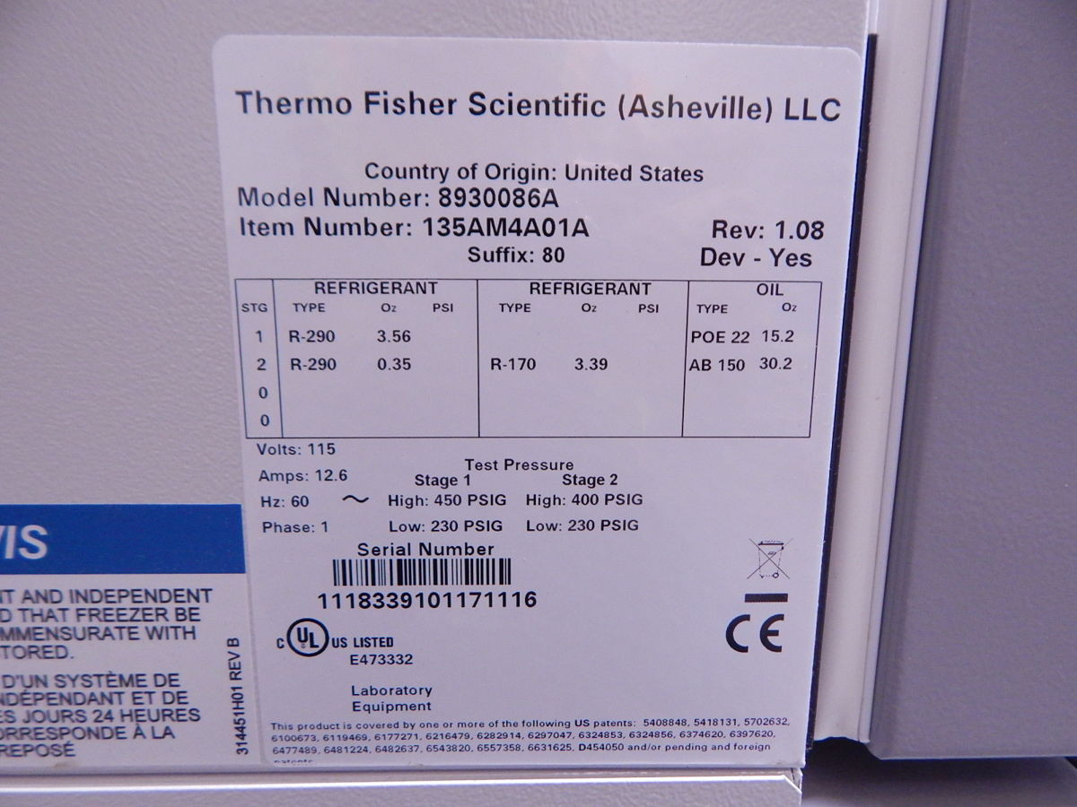 Thermo Fisher Scientific #8930086A, Ultra-Low Lab Freezer, -50 to -86 C Temp, 120 V., 809 L, AS IS - Image 10