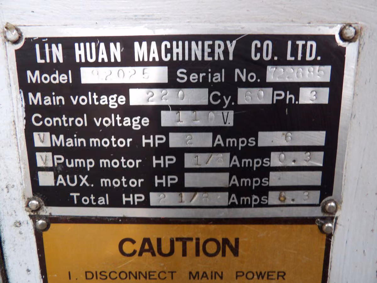 Lin Huan Machinery #92025, Turret Lathe, 220 V., 3PH - Image 5