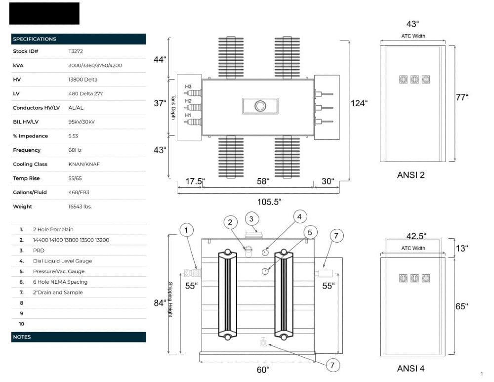 3000/3360/3750/4200 KVA 13800 Delta Primary, 480/277 Delta Secondary, SUB, Recon(shipment available in 10 - Image 1