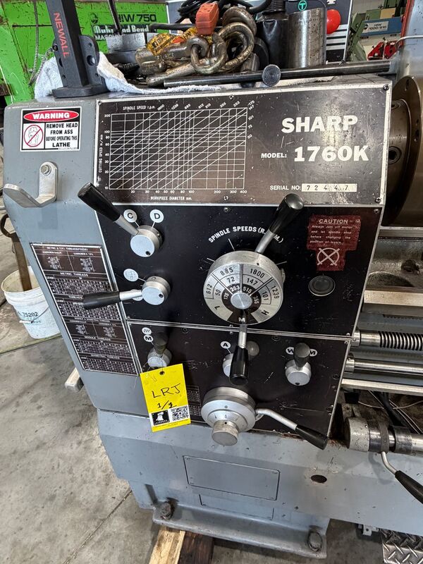 17" x 60" Sharp #1760K, manual lathe, 1800 RPM - Image 3