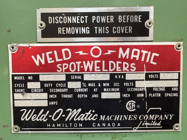50 KVA Weld-O-Matic, Resistance Spot Welder, 24" throat depth, 575 Volt, 3PH - Image 6