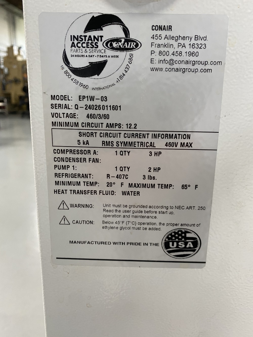 1-3 Ton, Conair #EP1W-03, water cooled chiller - Image 5