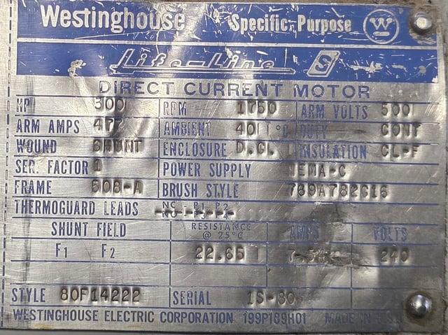 300 HP 1800 RPM Westinghouse, Frame 508A, Drip-Proof Ball Bearing, 500 VA, 240 VF - Image 3