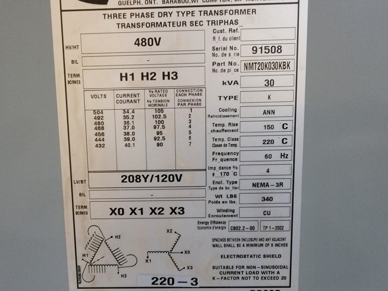 30 KVA 480 Primary, 208/120 Secondary, Hammond Power Solutions #NMT20K030KBK, Dry Type Transformer, Nema 3R - Image 2