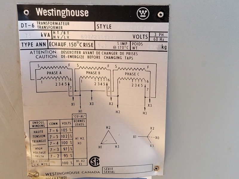 75 KVA 600 Primary, 208/120 Secondary, Westinghouse #DT-6, Dry Type Transformer - Image 2