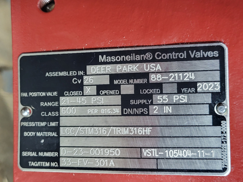Masoneilan #88-21114, 2" Class 600 Control Valve 88-21124, 2023, new surplus - Image 2