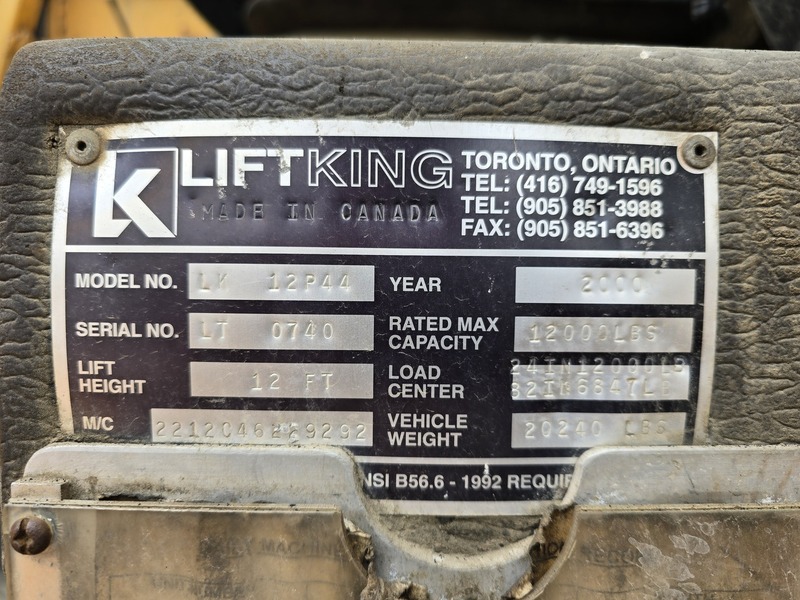 12,000 lb. Liftking #12P44, construction forklift, diesel, 144" lift, 2-stage mast, pneumatic tires - Image 2