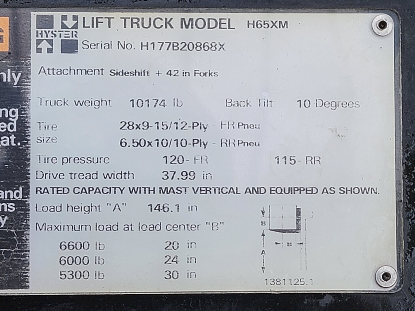 6,500 lb. Hyster #H65XM, forklift, LPG, 3-stage mast, solid tires, sideshift, 2000 - Image 2