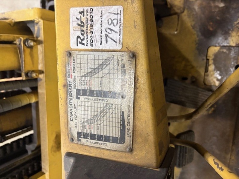 8,000 lb. TCM #FCG36N5, forklift, LPG, 189" lift, 3-stage mast, cushion tires, 7,895 hours, 1984 - Image 7