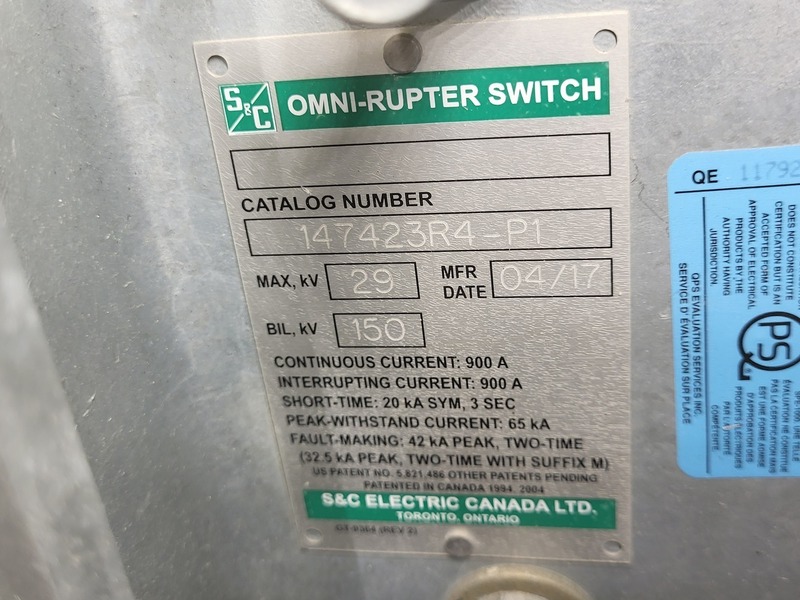 S & C Electric Co #147423R4-P1, OMNI-Rupter Switch, like new - Image 2
