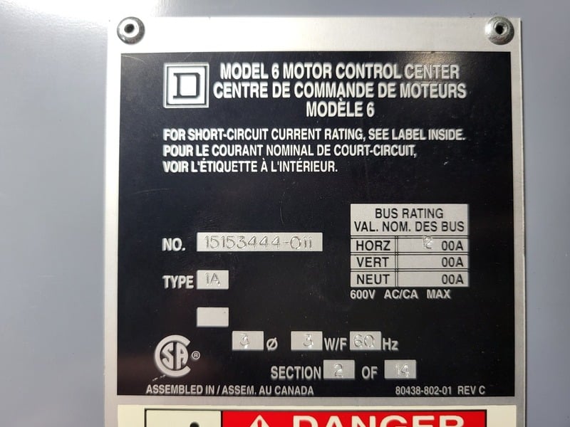 Square D #Model-6, motor control center mcc, 600 Volts, 3PH, 1200 Amps Bus (148 available) - Image 2