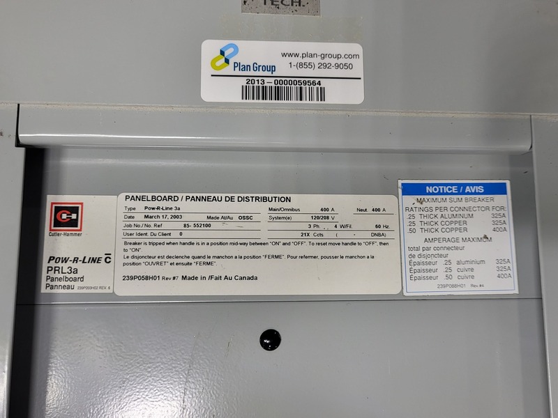 Cutler-Hammer #PRL3a, 400 Amps 120/208 Volt Panel Board Pow-R-Line-3a, 21 Circuit - Image 2