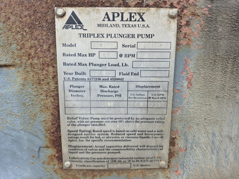 Aplex #SC-170L, Triplex 230 HP Plunger Pump w/ motor, 2005 - Image 2