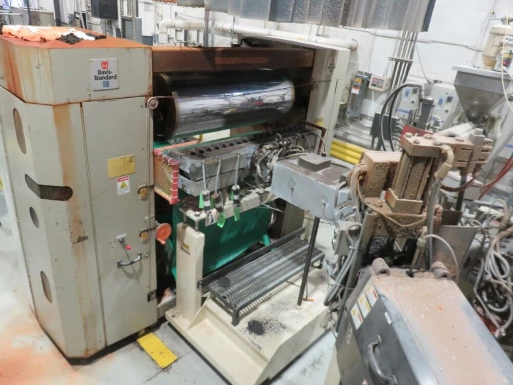 Davis Standard 3-extruder sheet extrusion line, 4.5"/3.5"/2" extruders, 54" die, 3-roll downstack, Maag - Image 1