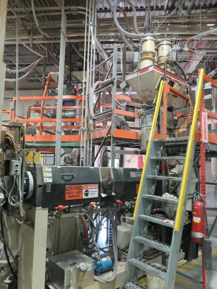 Davis Standard 3-extruder sheet extrusion line, 4.5"/3.5"/2" extruders, 54" die, 3-roll downstack, Maag - Image 7