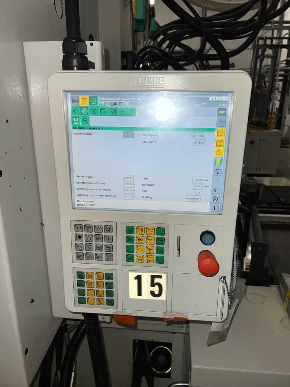220 Ton, 16 oz., Arburg #1500T-2000-800, rotary table injection molding machine, 59" rotary table, 55mm - Image 2