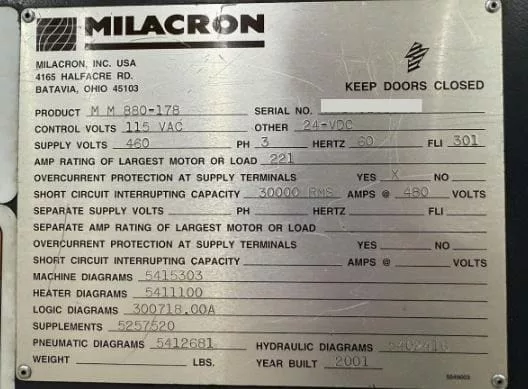 880 Ton, 178 oz., Cincinnati Milacron #MM880-178, injection molding machine, 55.1" x 42.5" tie bars, XTREEM - Image 7