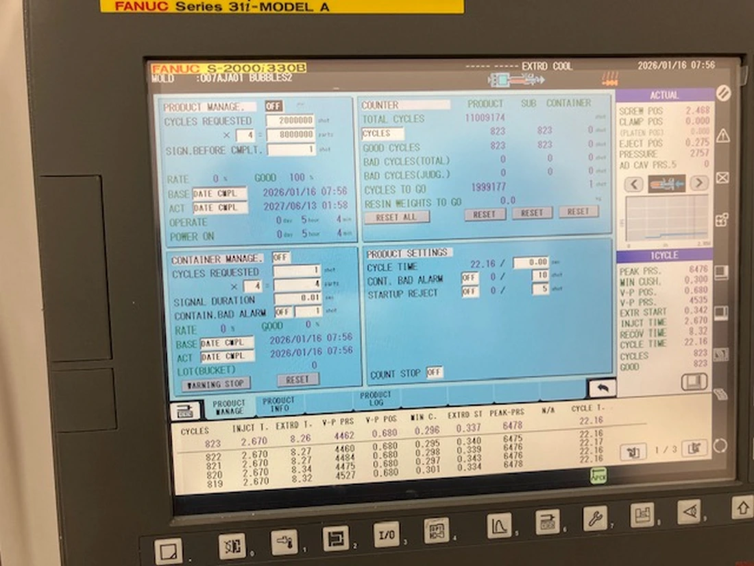330 Ton, 14 oz., Cincinnati Milacron #S-2000i330B-416G, injection molding machine, 31.9" x 28" tie bars - Image 4