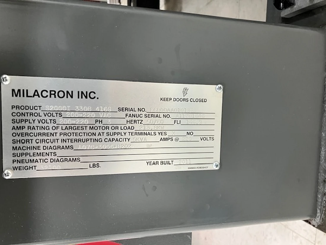 330 Ton, 14 oz., Cincinnati Milacron #S-2000i330B-416G, injection molding machine, 31.9" x 28" tie bars - Image 6