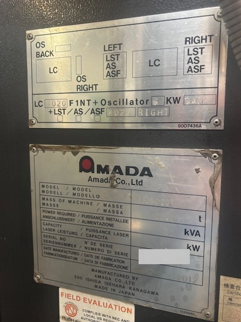 Amada #LC-4020-F1NT, CNC laser cutting system, 6,000 watt, 6' x 12' table, Amada Control, 2012 - Image 6