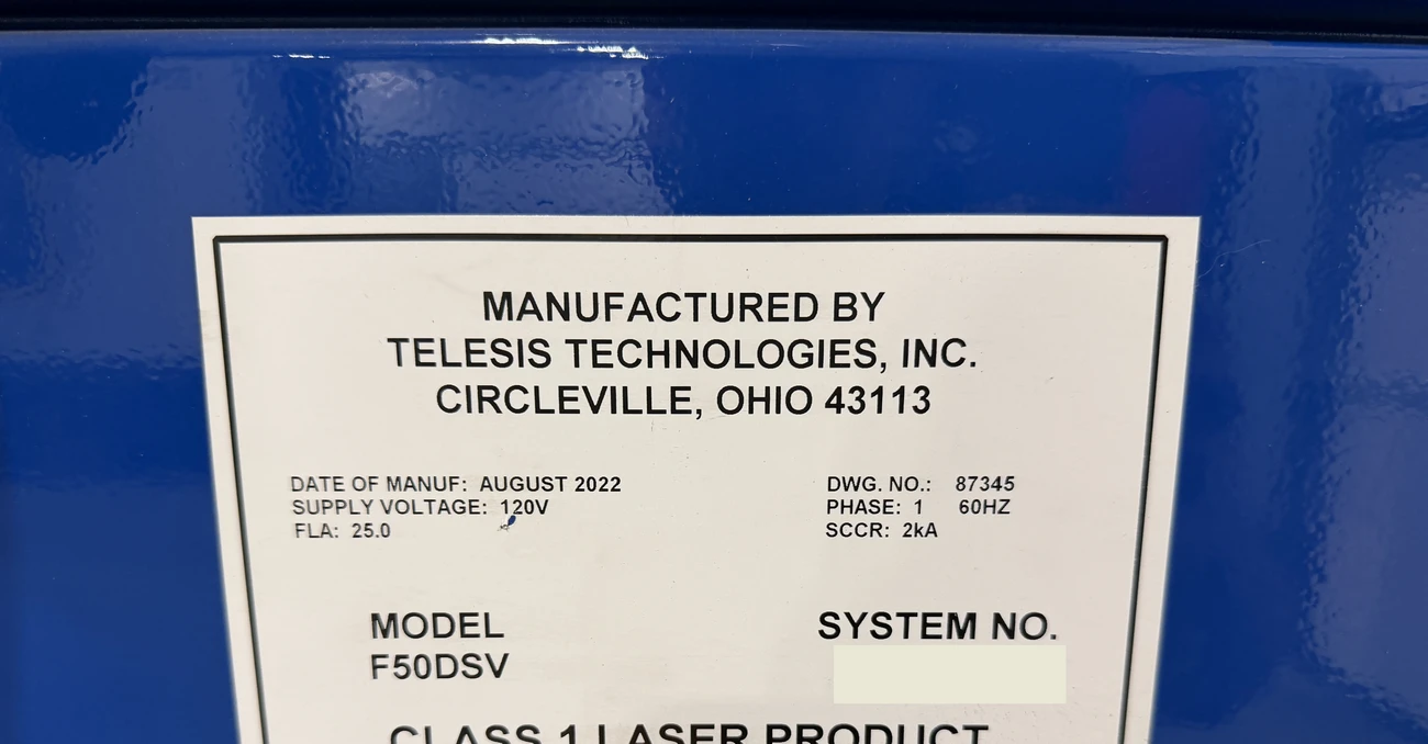 Telesis #F50DSV, fiber laser marking system, 2022 - Image 10