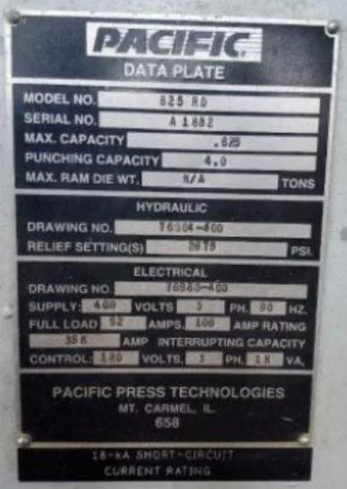 625 Ton, Pacific #625RD, hydraulic straightening press, 18" stroke, 28" x 28" pressing platen, 34" x 120" - Image 9