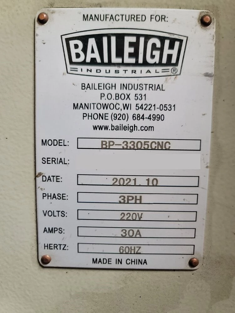 33 Ton, Baileigh #BP-3305, hydraulic press brake, 5.25' overall, 220 V., 2021 - Image 2